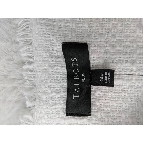 Talbots‎ NWT Tweed Texture White Blazer w Denim Trim Fringe Edge Sz 14 New - Picture 5 of 8